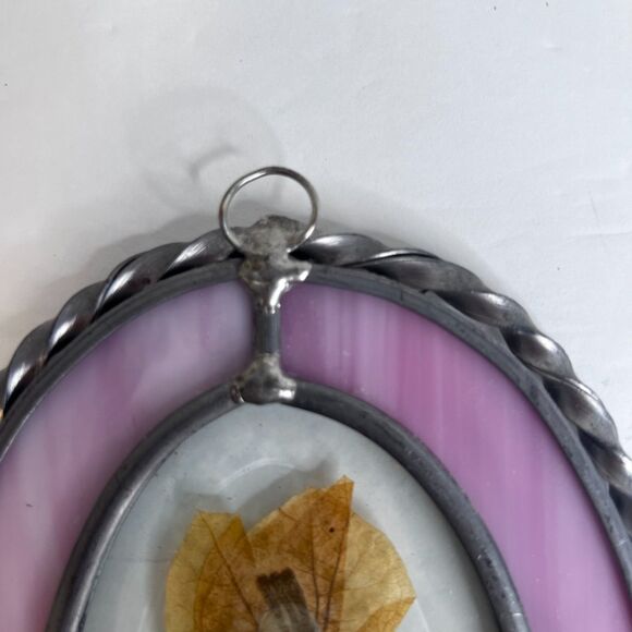 Pressed Dried Flowers in Silver Twisted Metal Frame Oval Colored Glass Boho - Picture 5 of 5